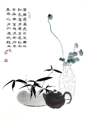 茶壶竹子瓶子42×58