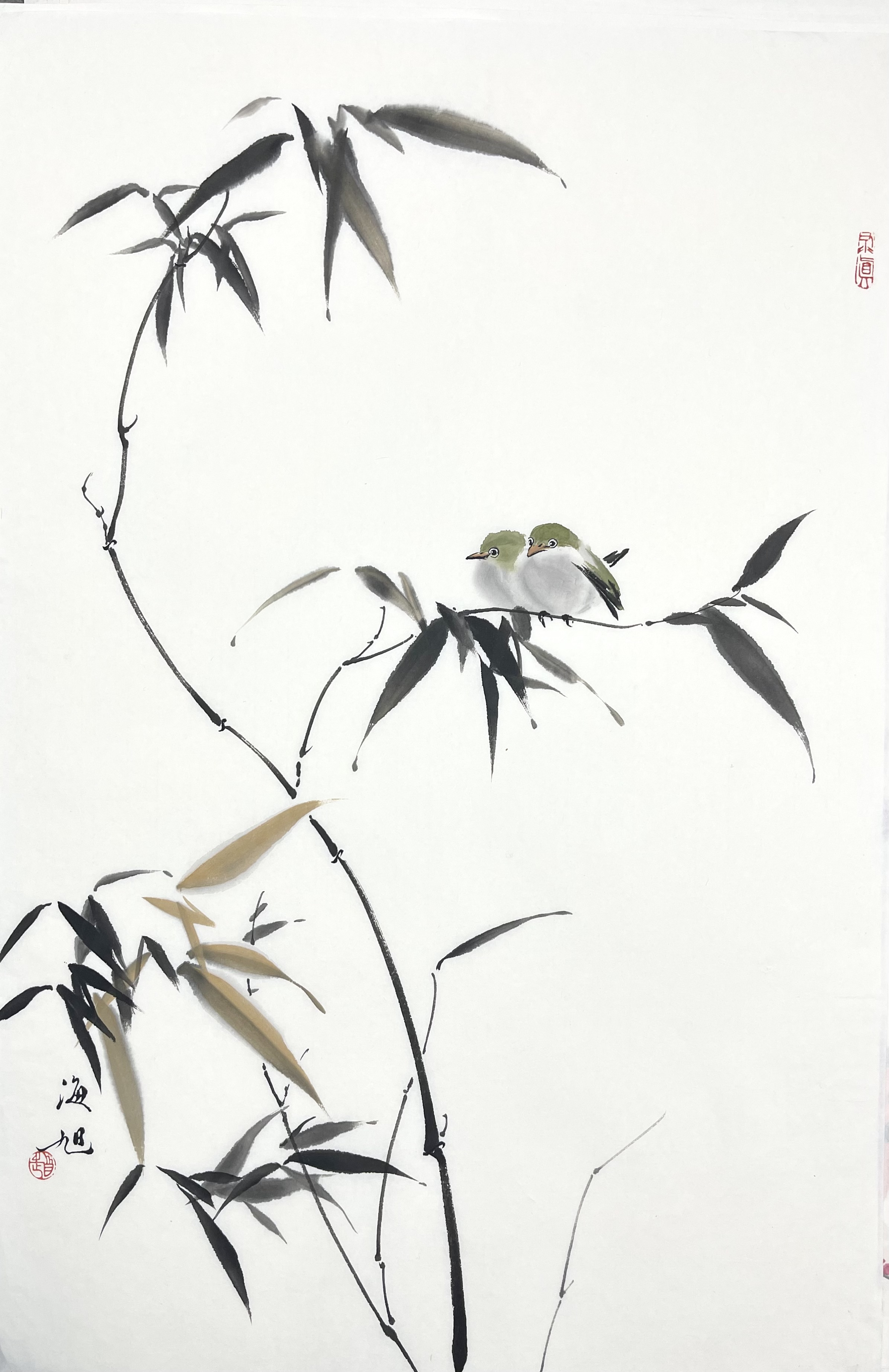 竹子小鸟46×70