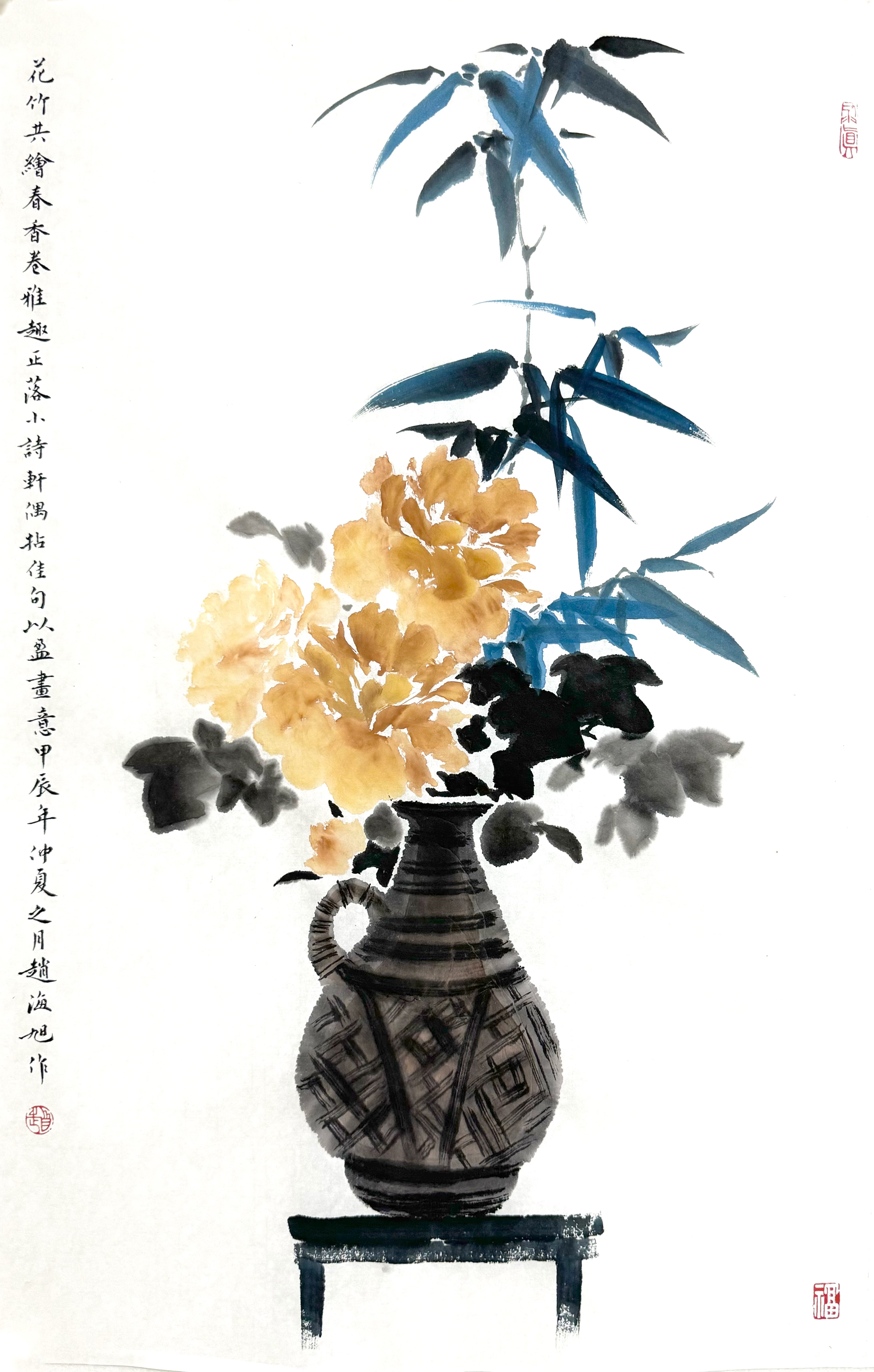 富贵君子46×69牡丹竹子