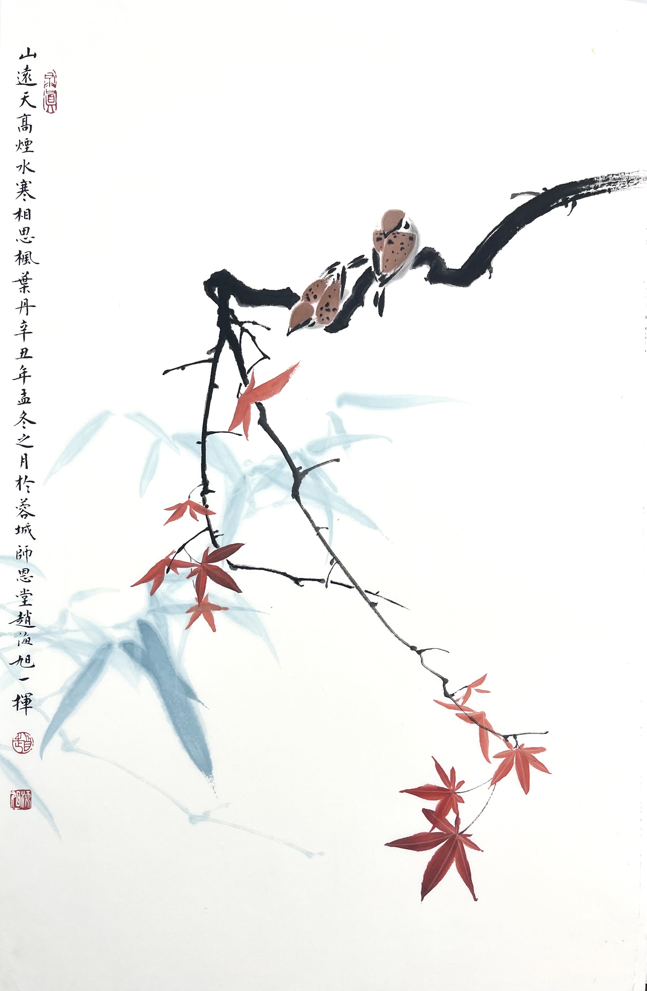 枫叶小鸟46×70
