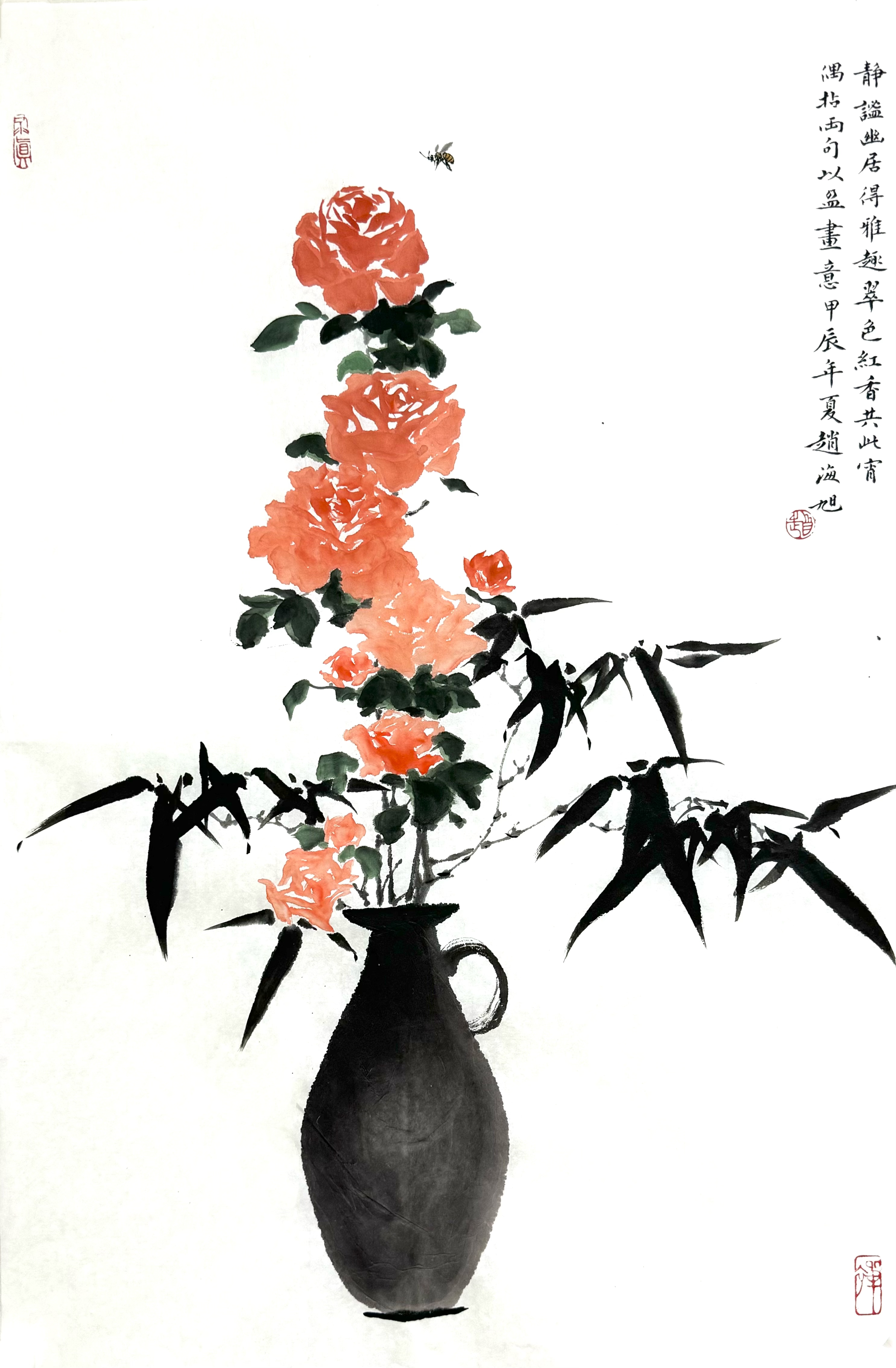 花瓶翠色红香共此宵46×69