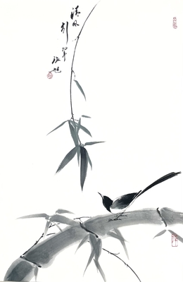 竹子，小鸟46×70