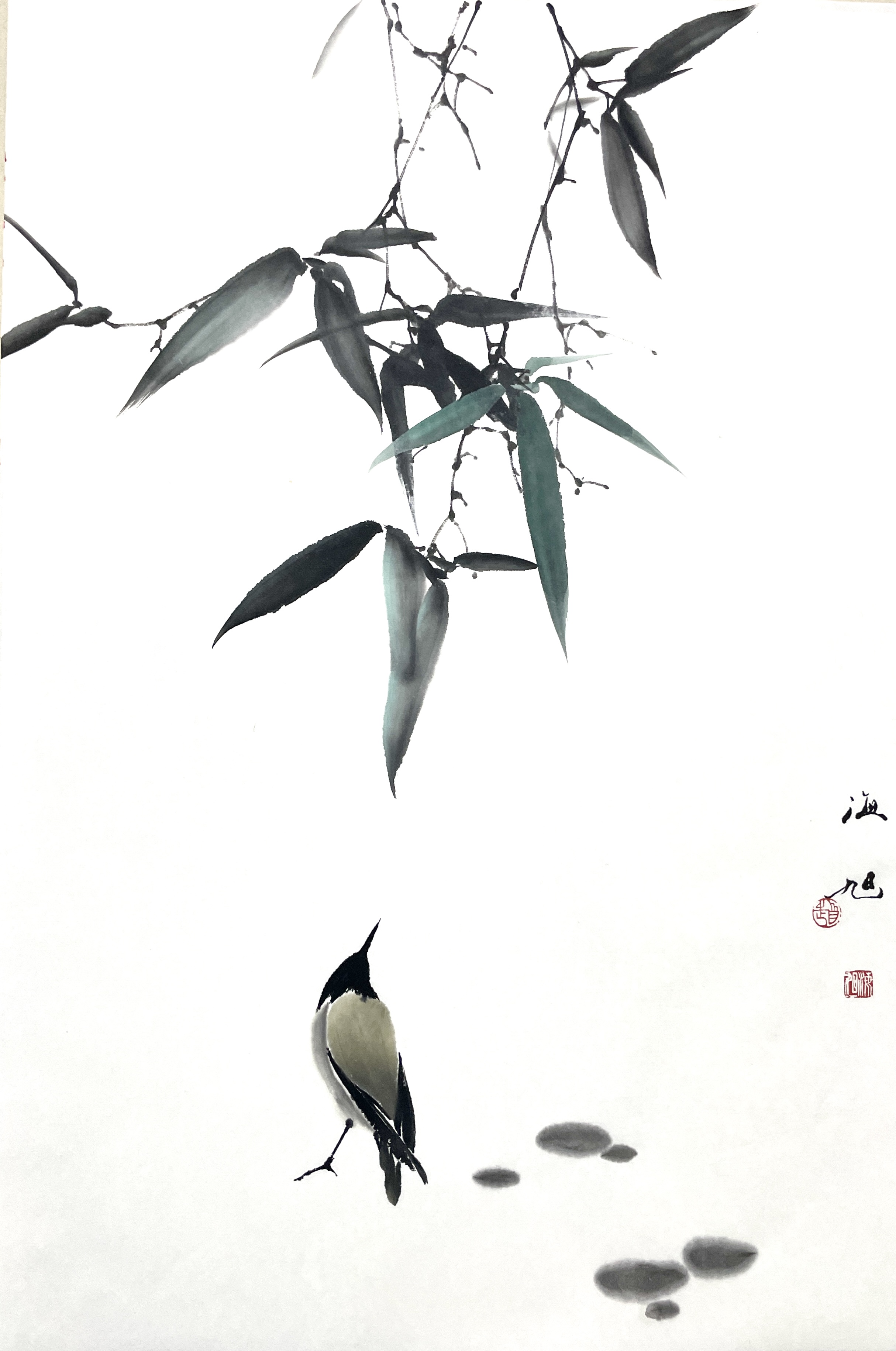 竹子小鸟46×70