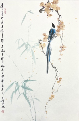 黄花翠鸟46×70