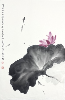 鱼荷花46×70