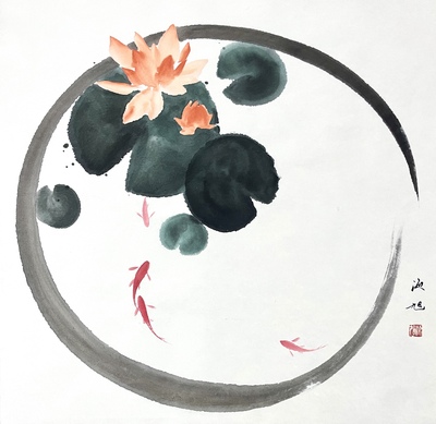睡莲荷花鱼50×50