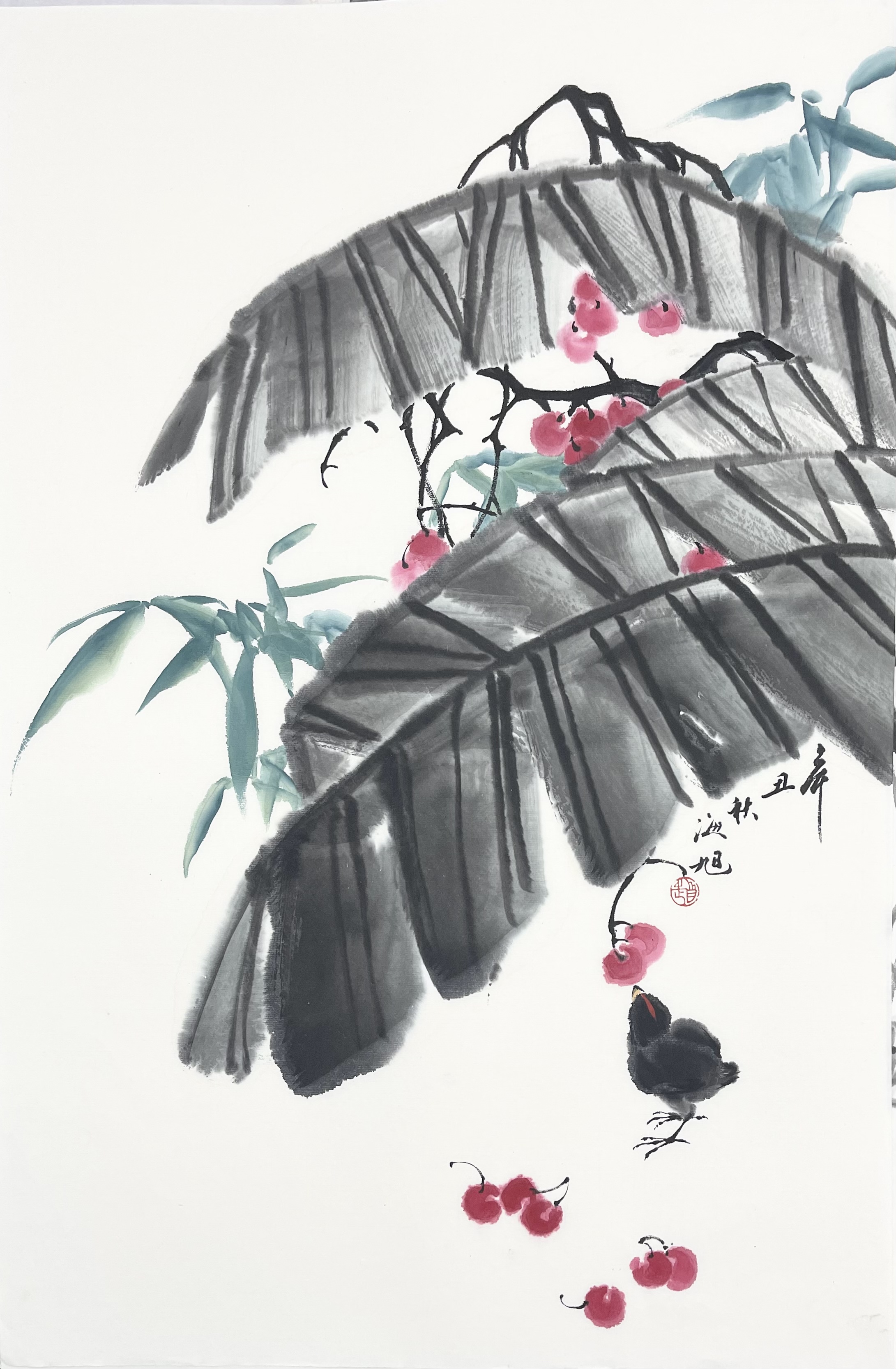 芭蕉小鸡46×70